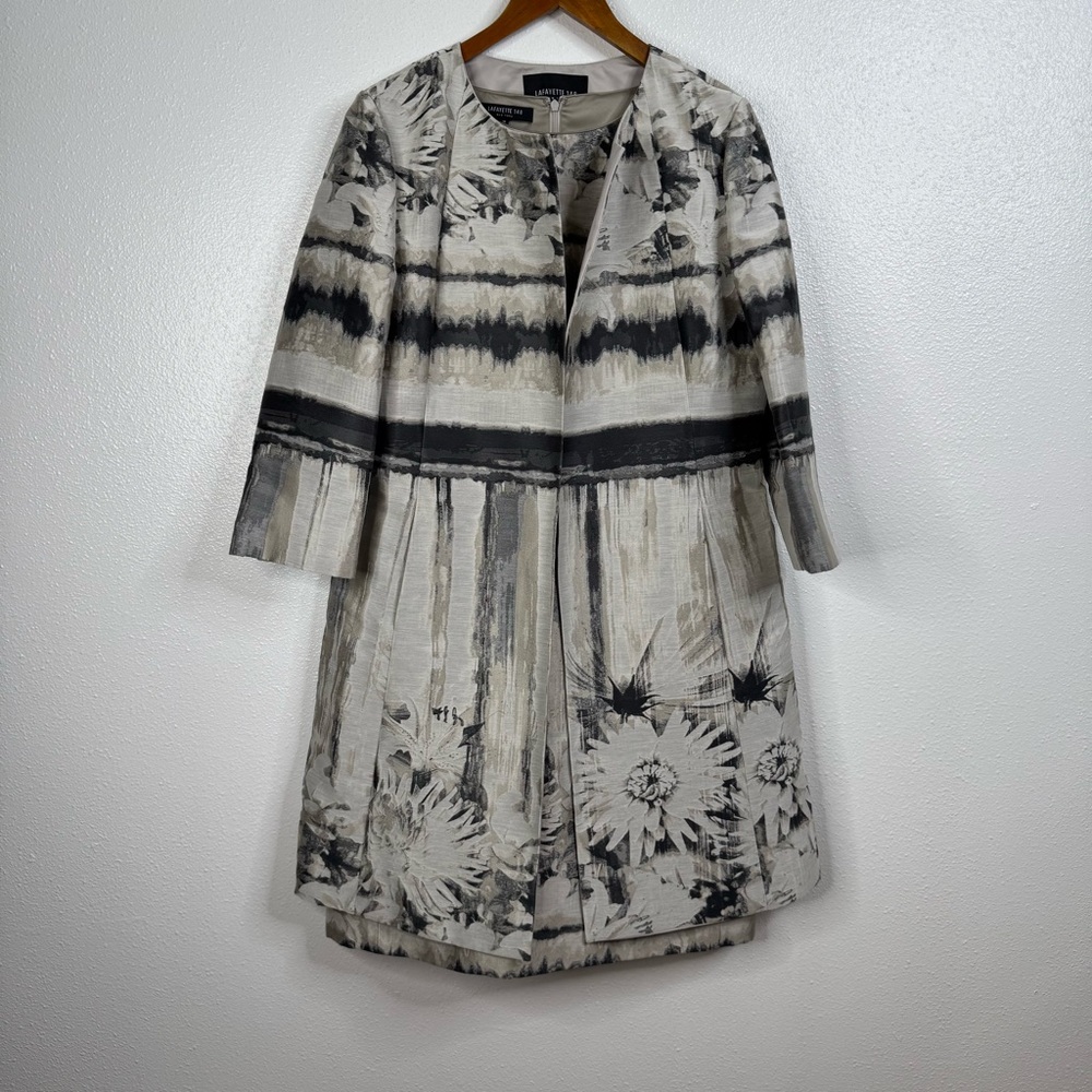 Lafayette 148 Jacquard Sleeveless Dress with Matching Longline Jacket Size 12